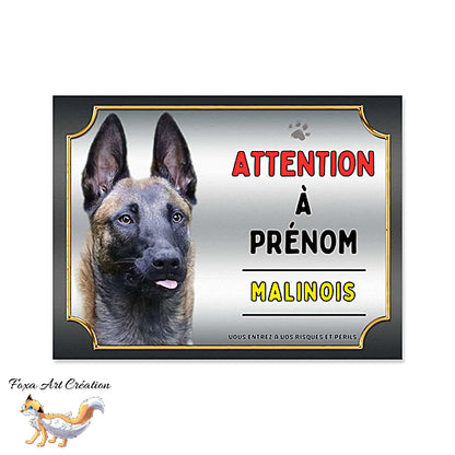 Plaque Attention au chien Berger Belge Malinois monte la garde