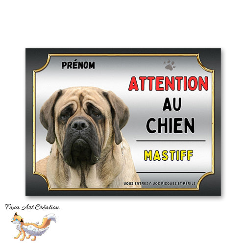 Plaque Mastiff Attention au chien Panneau pancarte