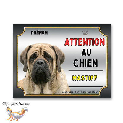 Plaque Mastiff Attention au chien Panneau pancarte