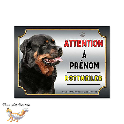 Plaque Attention au chien race Rottweiler monte la garde