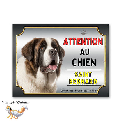 Plaque Saint-Bernard Attention au chien Panneau pancarte