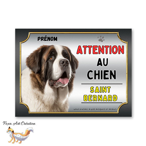 Plaque Saint-Bernard Attention au chien Panneau pancarte