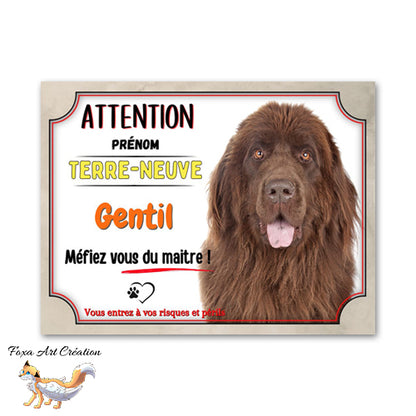Plaque de portail Terre-Neuve gentil méfiez vous du maitre Panneau Attention au chien