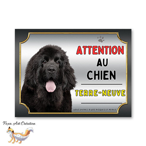 Plaque de portail Terre-Neuve Panneau Attention au chien
