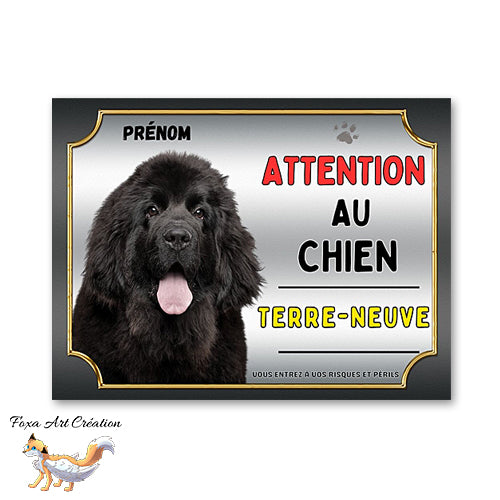Plaque de portail Terre-Neuve Panneau Attention au chien