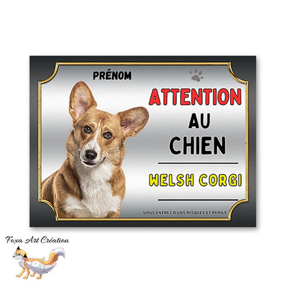 Plaque Welsh Corgi Attention au chien Panneau pancarte