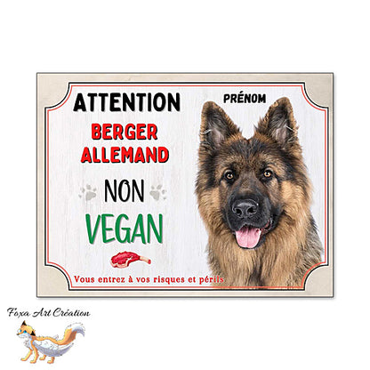 Plaque humour Attention Chien Berger Allemand je ne suis pas vegan