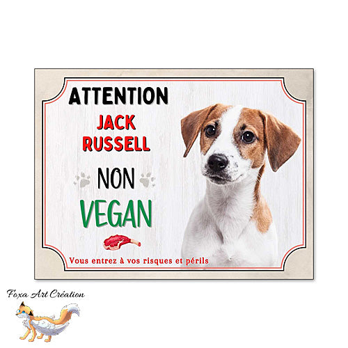 Plaque de portail humour Attention Chien race Jack Russell je ne suis pas vegan