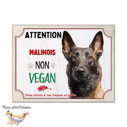 Plaque de portail humour Attention Chien Malinois je ne suis pas vegan