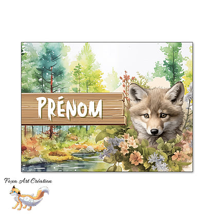 Plaque de Chambre Loup Gris, Animal de la Forêt, Panneau de porte décoratif personnalisé