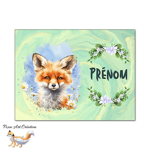 Plaque de Chambre Renard Roux et Fleurs, Panneau de porte décoratif personnalisé