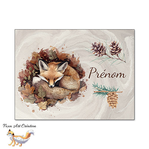Plaque de Chambre Renard Roux Endormi en Hiver, Panneau de porte décoratif personnalisé
