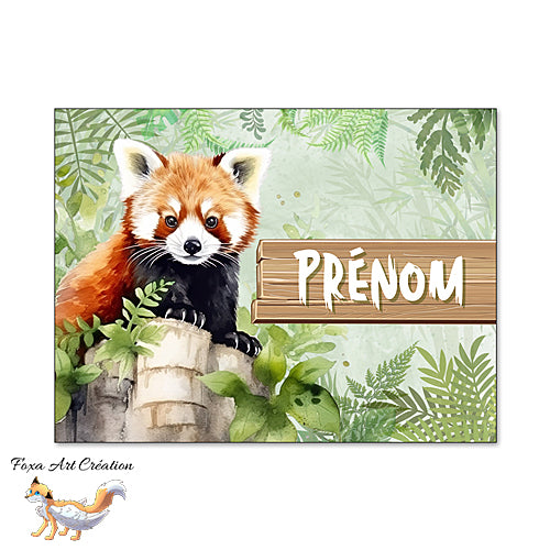 Plaque de Chambre Panda Roux, Portrait, Panneau de porte décoratif personnalisé, modèle 1