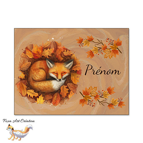 Plaque de Chambre Renard Roux Endormi en Automne, Panneau de porte décoratif personnalisé