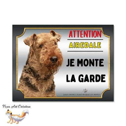 plaque attention au chien airedale je monte la garde 