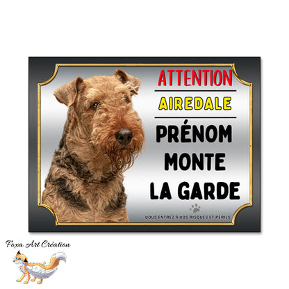 plaque attention au chien airedale je monte la garde 