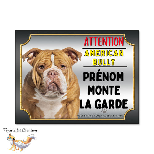 plaque attention au chien american bully je monte la garde 