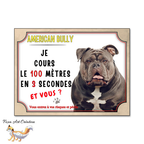 plaque attention au chien american bully monte la garde court le 100m 