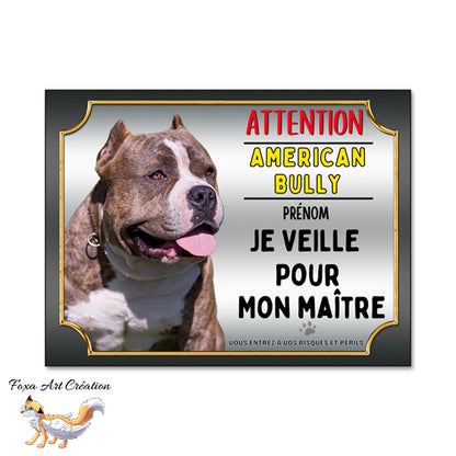 plaque attention au chien american bully monte la garde je veille pour mon maitre 