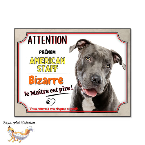 plaque attention au chien american staff amstaff je monte la garde bizarre 