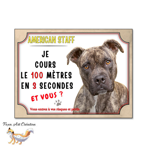 plaque attention au chien american staff amstaff je monte la garde court le 100m 