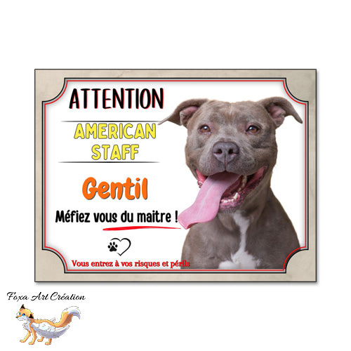 plaque attention au chien american staff amstaff je monte la garde gentil mefiez vous du maitre 