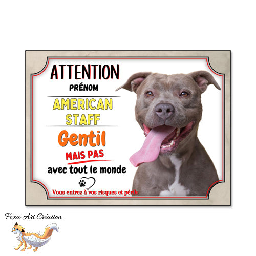 plaque attention au chien american staff amstaff je monte la garde gentil pas avec tout le monde 