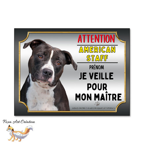 plaque attention au chien american staff amstaff je monte la garde je veille pour mon maitre 