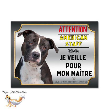 plaque attention au chien american staff amstaff je monte la garde je veille pour mon maitre 