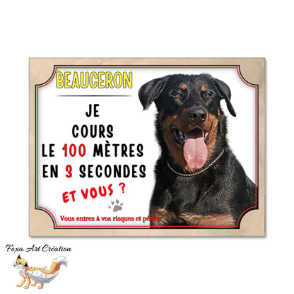 plaque attention au chien beauceron monte la garde court le 100m
