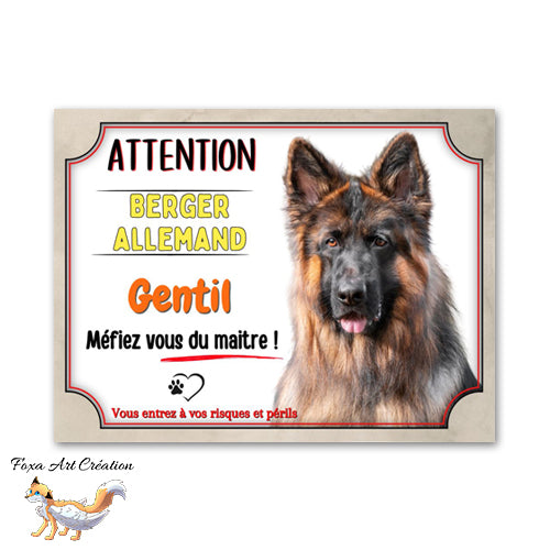 plaque attention au chien berger allemand gentil mefiez vous du maitre 