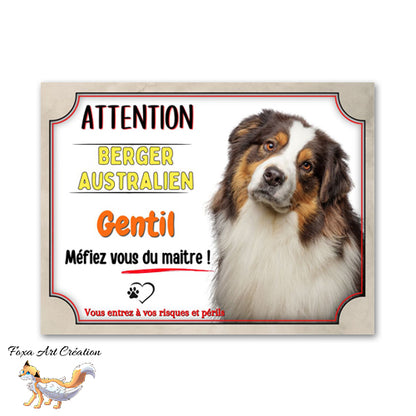 plaque attention au chien berger australien gentil mefiez vous du maitre 