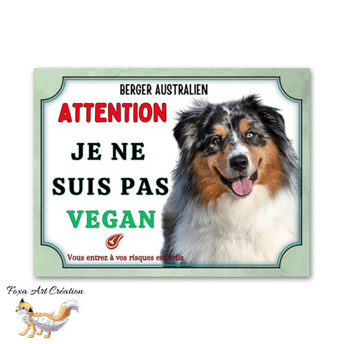 plaque attention au chien berger australien je ne suis pas vegan 