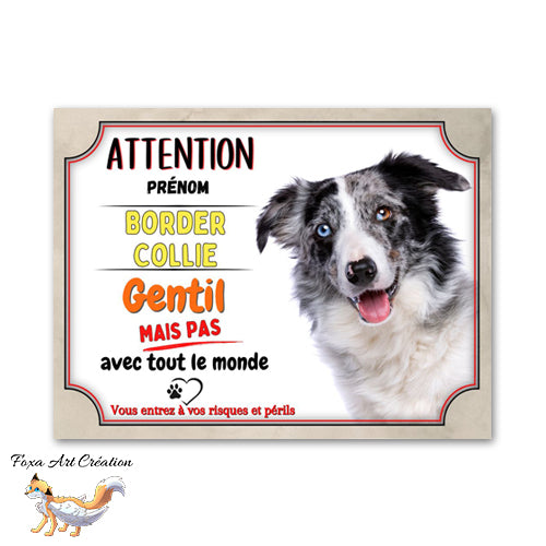 plaque attention au chien border collie gentil mais pas avec tout le monde