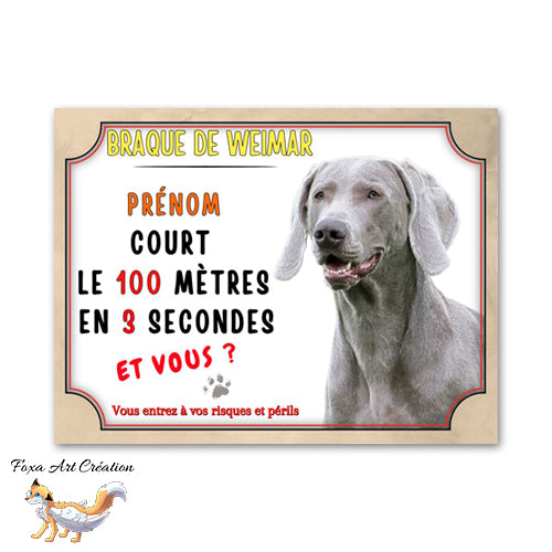 Plaque de portail Braque de Weimar court le 100 mètre en 3 secondes et vous 