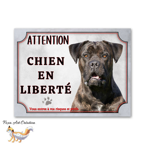 Plaque de portail Attention au chien Cane Corso en liberté