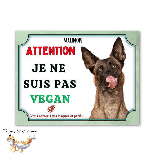 Plaque de portail humour Malinois je ne suis pas vegan panneau Attention au Chien