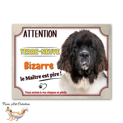 Plaque de portail Terre-Neuve bizarre le maitre est pire Panneau Attention au chien