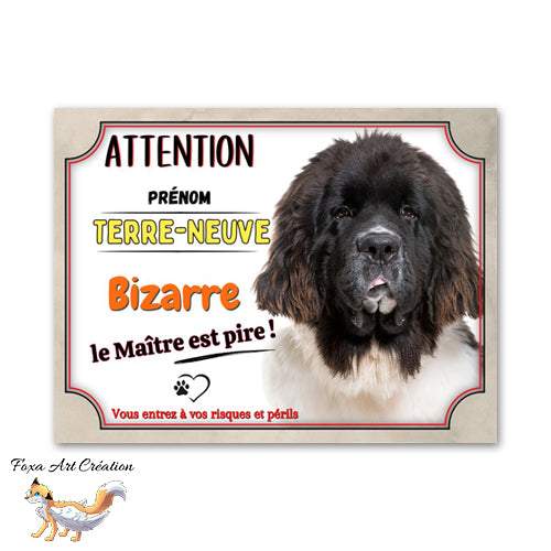 Plaque de portail Terre-Neuve bizarre le maitre est pire Panneau Attention au chien