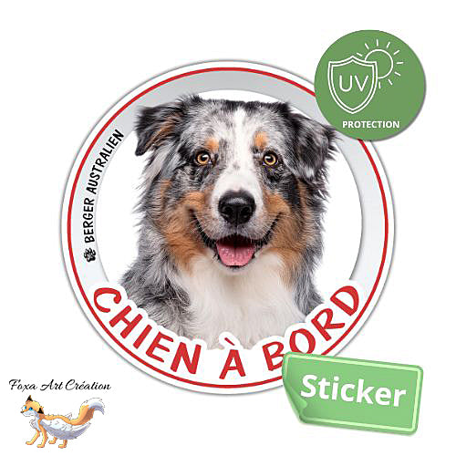 Sticker Chien à bord Berger Australien Autocollant Voiture