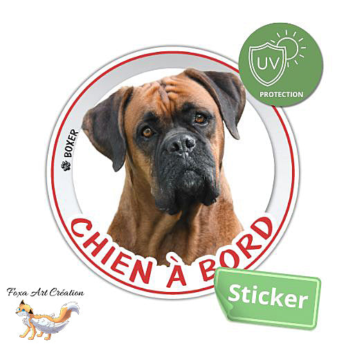 Sticker Chien à bord Boxer Autocollant Voiture