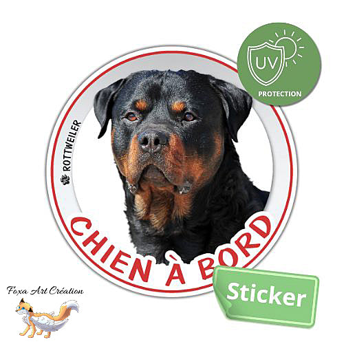 Sticker Chien à bord Rottweiler Autocollant Voiture