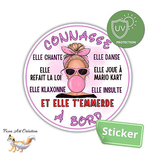 Sticker de voiture Autocollant Humour "Connasse à Bord", femme blonde