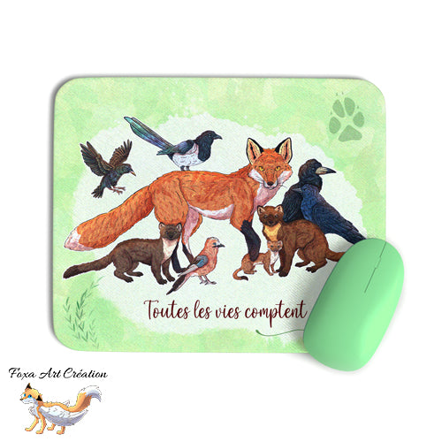 Tapis de Souris "Toutes Les Vies Comptent" - Animaux ESOD, Renard, Écologie Faune Sauvage Illustration