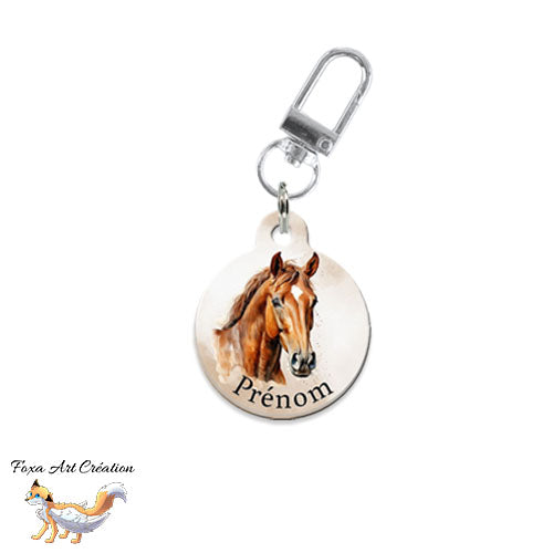 Médaille identification cheval personnalisée pour licol portrait cheval alezan
