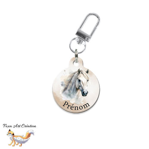 Médaille identification cheval personnalisée pour licol portrait cheval gris blanc